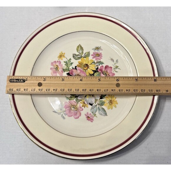 Edwin M. Knowles Semi Vitreous China 3 Salad Plates Floral Center Gold Trim 8" - Picture 2 of 5